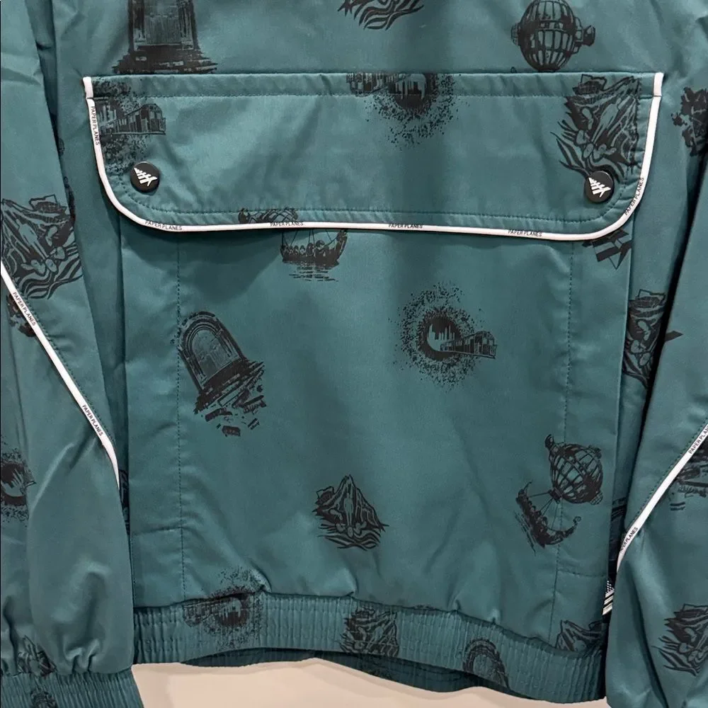 Paper planes Teal and Beige Jacket with Black Details‎